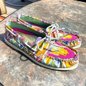 Sperry Top Sider Fabric Boat Shoes Beaded Rainbow
